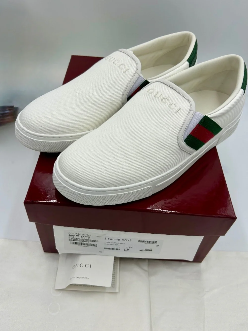 Men’s Gucci Ace White Slip-On Sneakers.  11.5/fits 12.5 US. Made in Italy.